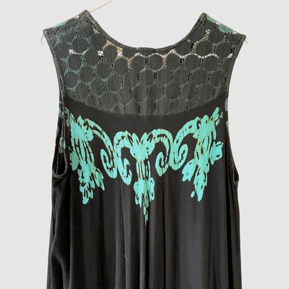 SAKKAS Zayna One Size Black Turquoise Pullover Sleeveless Boho Caftan Tank Dress - Picture 5 of 9